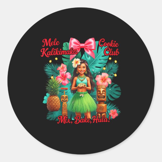 Adesivo Redondo Beach Mele Kalikimaka Hawaiian Tail Party Santa Tu (Frente)