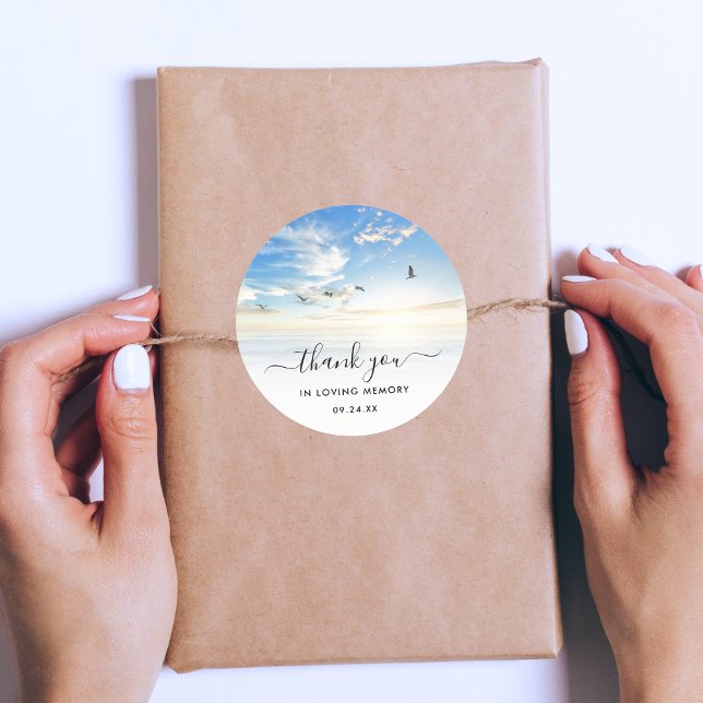 Adesivo Redondo Beach Memorial Seaside Ocean Obrigado (Beach Memorial Thank You Stickers)