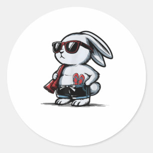 Adesivo Redondo Beach Rabbit Bunny Beach-Goer Summer