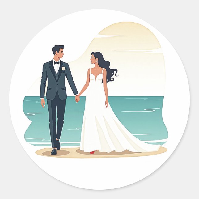 Adesivo Redondo Beach Romance Wedker Sticker (Frente)
