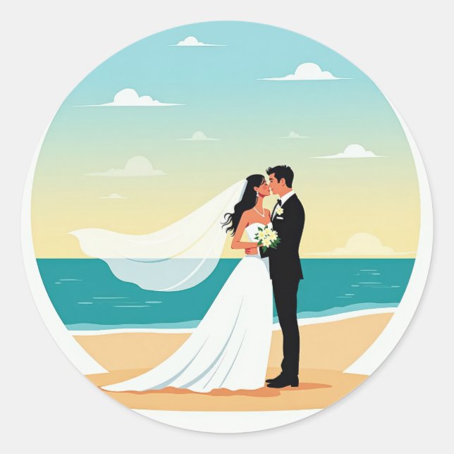Adesivo Redondo Beach Romance Wedker Sticker (Frente)