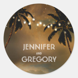 Adesivo Redondo Beach Sunset Palm String Luzes Casamento
