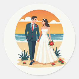 Adesivo Redondo Beach Sunset Romance Sticker