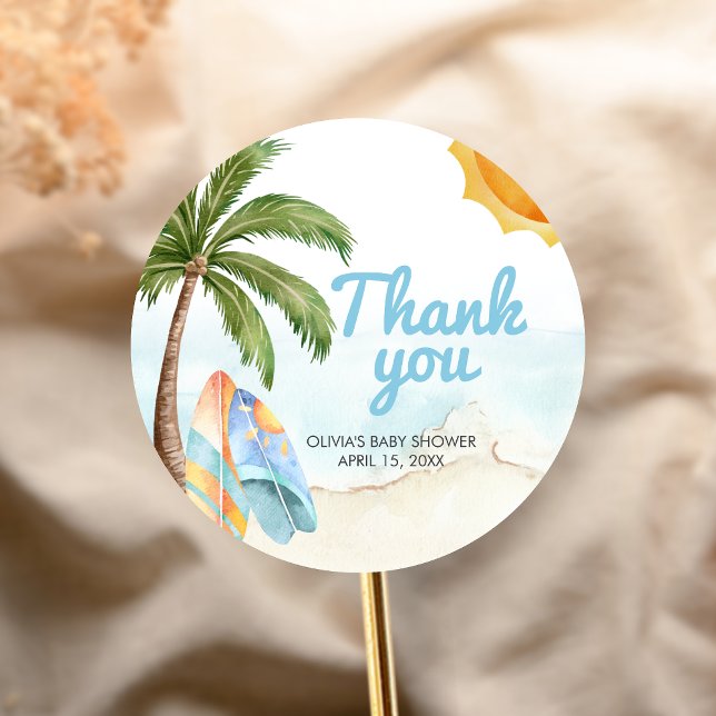 Adesivo Redondo Beach Surf Baby on Board Baby Shower (Baby on Board Baby Shower Sticker)
