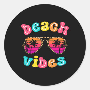 Adesivo Redondo Beach Vibes Summer Sungles Retro Cute Girl K