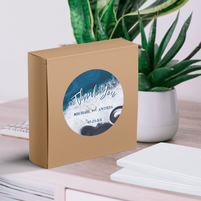 Adesivo Redondo Beach Wedding Ocean Waves Obrigado Apreciação (Criador carregado)