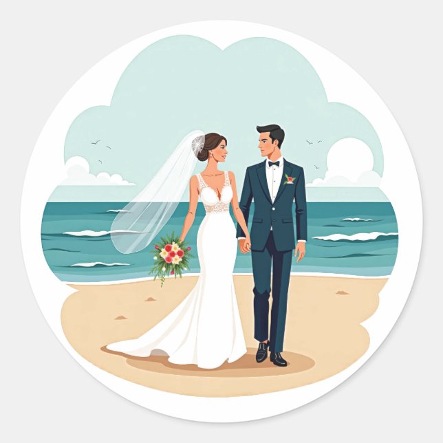 Adesivo Redondo Beach Wedding Romance Sticker (Frente)