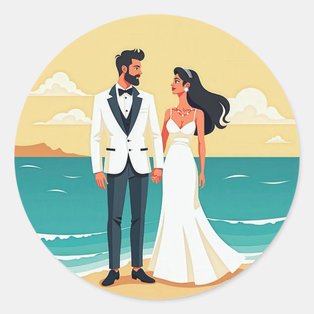 Adesivo Redondo Beach Wedding Romance Sticker (Frente)
