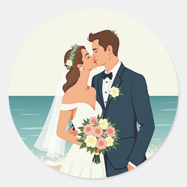 Adesivo Redondo Beach Wedding Romance Stickers (Frente)