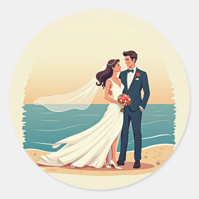 Adesivo Redondo Beach Wedding Romance Stickers (Frente)