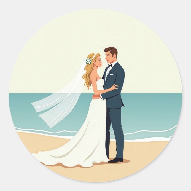 Adesivo Redondo Beach Wedding Romance Stickers (Frente)