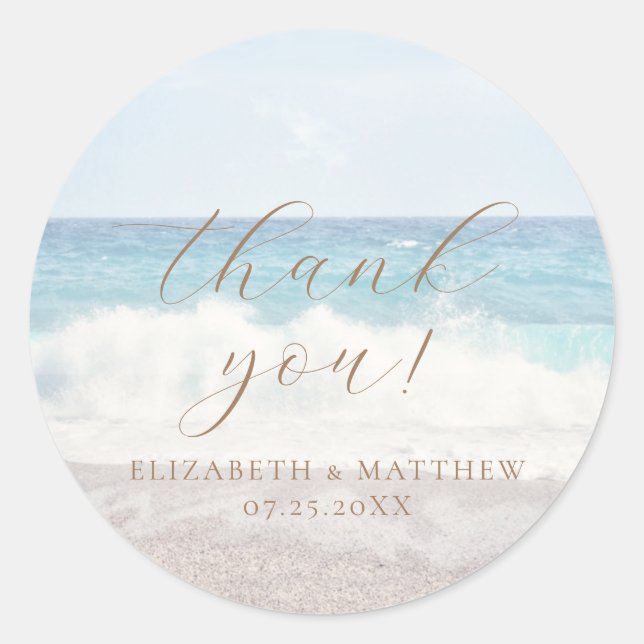 Adesivo Redondo Beach Wedding | Thank You Sticker (Frente)