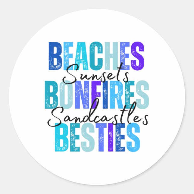 Adesivo Redondo Beaches Bonfire Besties (Frente)