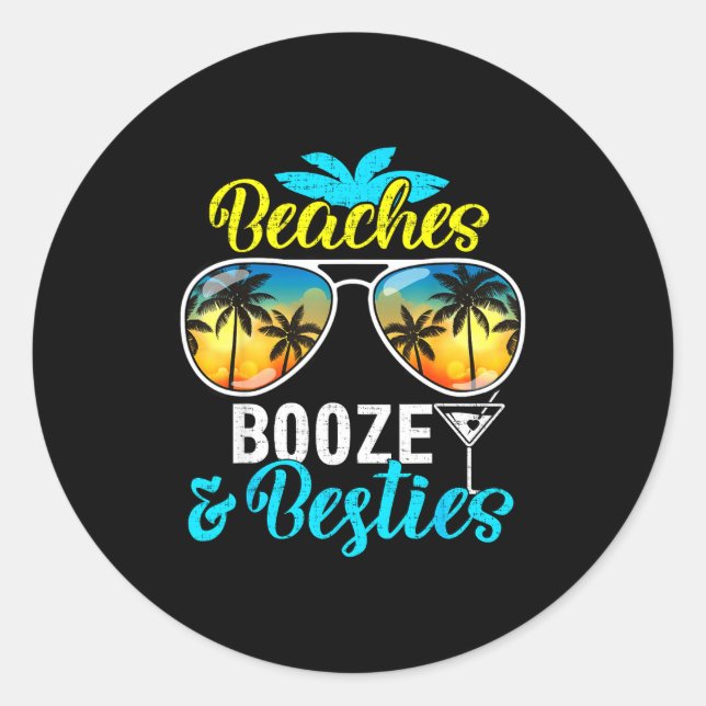 Adesivo Redondo Beaches booze besties girls trip 2026 florida (Frente)
