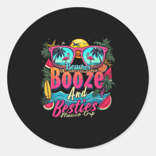 Adesivo Redondo Beaches Booze Besties Meninas Viagem Praia Sobre o