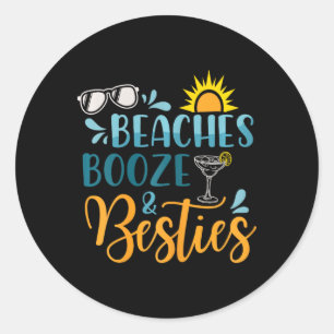 Adesivo Redondo Beaches Booze E Besties Engraçado Praia No Verão