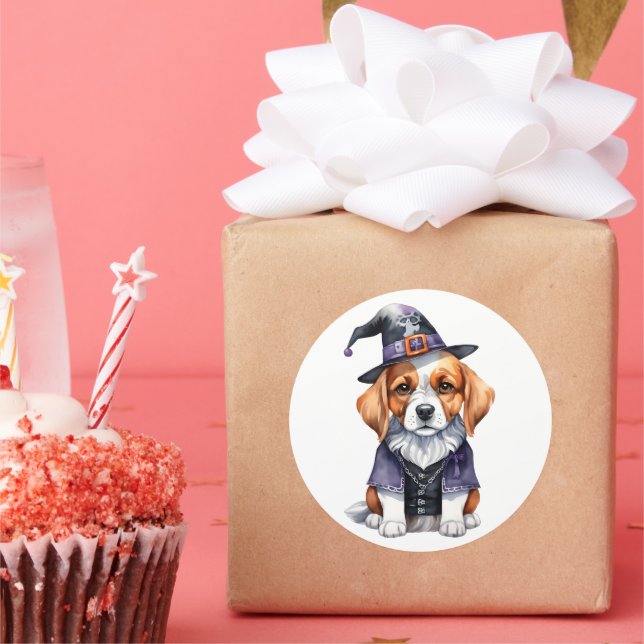 Adesivo Redondo Beagle Adorable Puppy Halloween Spooky Season (Festa)