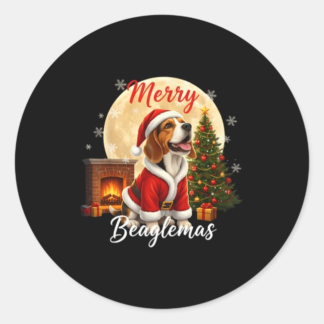 Adesivo Redondo Beagle Christmas Beagle Costume Beagle Xmas Merry  (Frente)