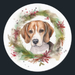Adesivo Redondo Beagle Christmas Wreath Festivo Pup<br><div class="desc">Procurando o presente de Natal perfeito para seu amigo peludo? Nosso presente de Natal é o que você precisa! Com um tema de Natal encantador, é o presente ideal para o seu querido animal de estimação. Quer você seja uma mãe de cachorro, pai de cachorro, ou simplesmente um amante de...</div>
