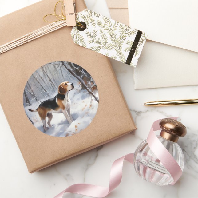 Adesivo Redondo Beagle Deixe Nevar Natal (Presentear)