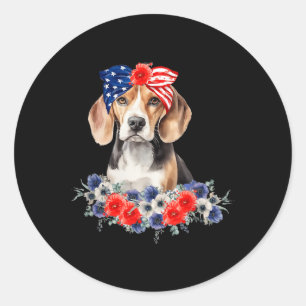 Adesivo Redondo Beagle Dog Bandana American Flag 4 De Julho