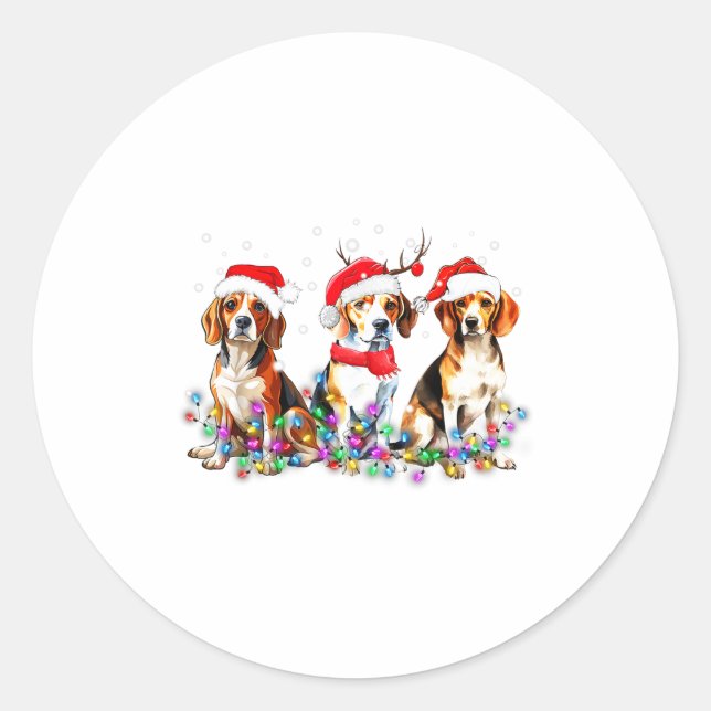Adesivo Redondo Beagle Dog Christmas Lights Cute Pet Matching Fami (Frente)