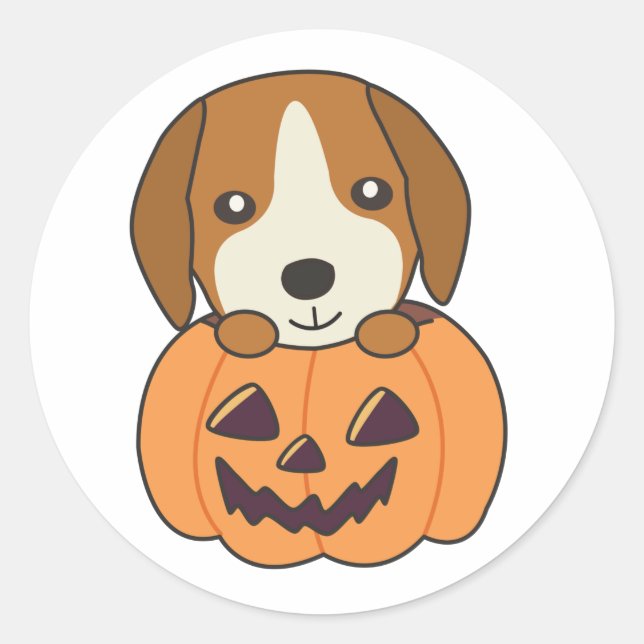 Adesivo Redondo Beagle Em Canecas Doce Feliz Classe De Halloween (Frente)