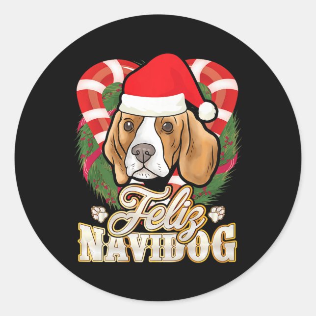 Adesivo Redondo Beagle Feliz Navidog Papai Noel Natal Cachorro (Frente)