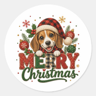 Adesivo Redondo Beagle Fofo Feliz Natal