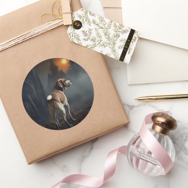 Adesivo Redondo Beagle Halloween Scary (Presentear)