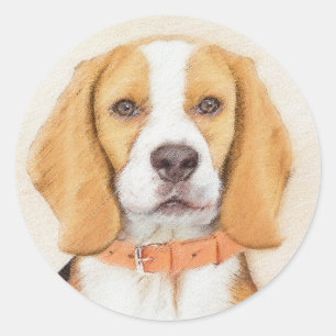 Adesivo Redondo Beagle Hound Dog Painting Original Animal Art