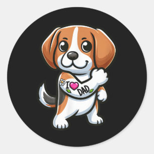 Adesivo Redondo Beagle I Love Pai Engraçado Tatuagem De Cachorro _