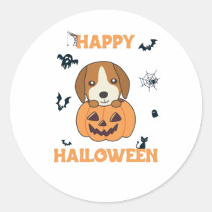 Adesivo Redondo Beagle In Pumpkin Sweet Dogs Happy Halloween