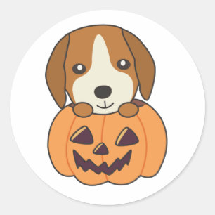 Adesivo Redondo Beagle In Pumpkin Sweet Dogs Happy Halloween