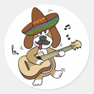 Adesivo Redondo Beagle mexicano tocando violão  escolher cor de r