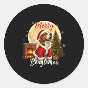 Adesivo Redondo Beagle Natal Fantasia de Natal Beagle Beagle Xmas