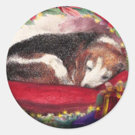 Adesivo Redondo Beagle natalino Sleepy Puppy Custom STICKER