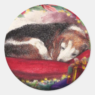 Adesivo Redondo Beagle natalino Sleepy Puppy Custom STICKER