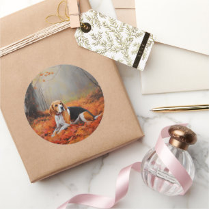 Adesivo Redondo Beagle no outono deixa cair inspiração