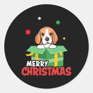 Adesivo Redondo Beagle Papais noeis Cachorros Adormecem Feliz Nata