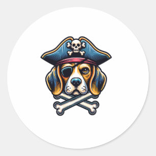 Adesivo Redondo Beagle Pirate Costume Skull Crossbone Dog Lovers