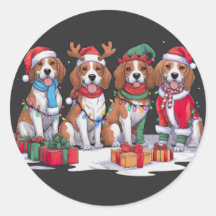 Adesivo Redondo Beagle Santa, que chifre as luzes de Natal