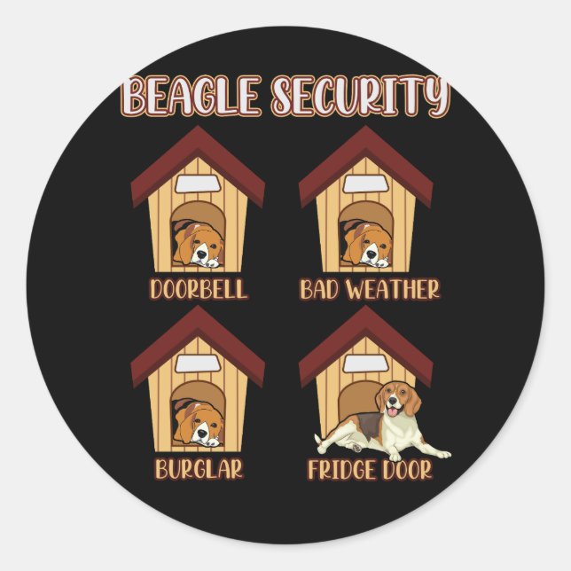 Adesivo Redondo Beagle Security Beagle Doorbell Bad Weather Burgla (Frente)