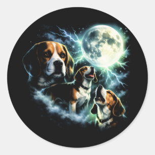 Adesivo Redondo Beagle Uivando para a Lua – Cachorro de Caça Notur