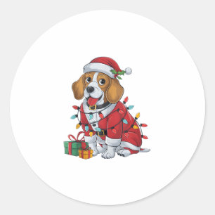 Adesivo Redondo Beagle Xmas Lighting Papais noeis Beagle Dog Natal