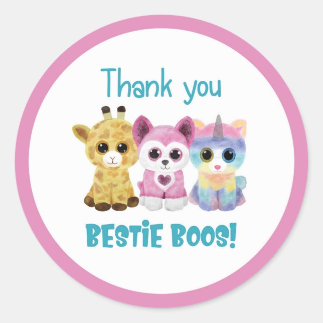 Adesivo Redondo Beanie Boo Obrigado Sticker (Frente)