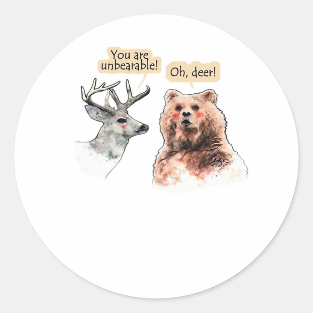 Adesivo Redondo Bear And Deer Conversation Funny Wildlife Design  (Frente)