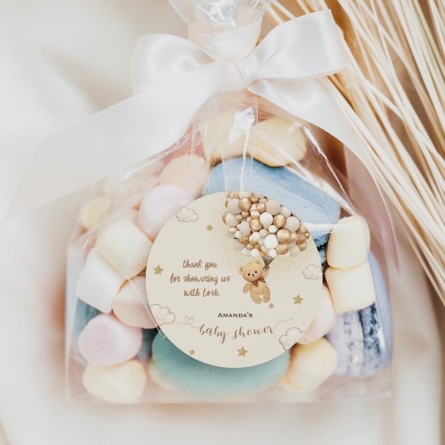 Adesivo Redondo Bear Balloons Beige Dourado Obrigado (Criador carregado)