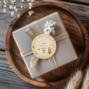 Adesivo Redondo Bear Bumble Beer Chá de fraldas Obrigado