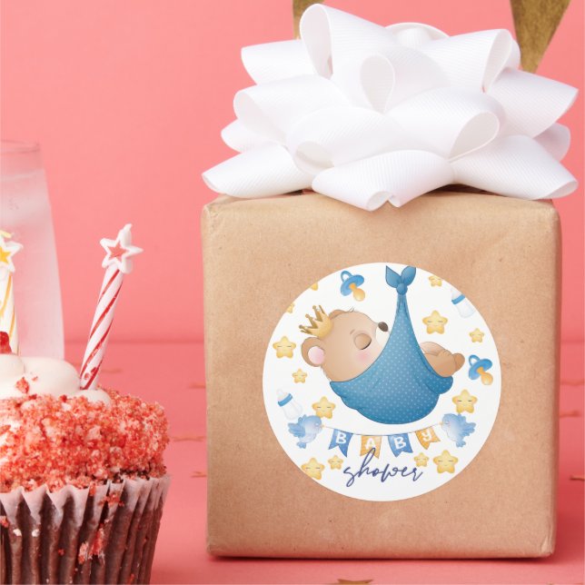 Adesivo Redondo Bear Chá de fraldas Azul (Festa)